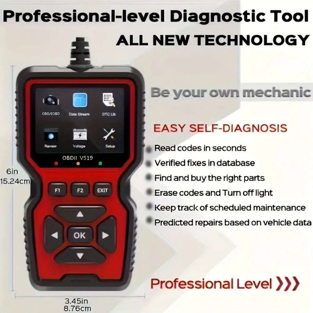 2025 V519 Professional OBD2 Scanner - USB-powered, real-time data diagnostic tool for checking engine lights in most cars