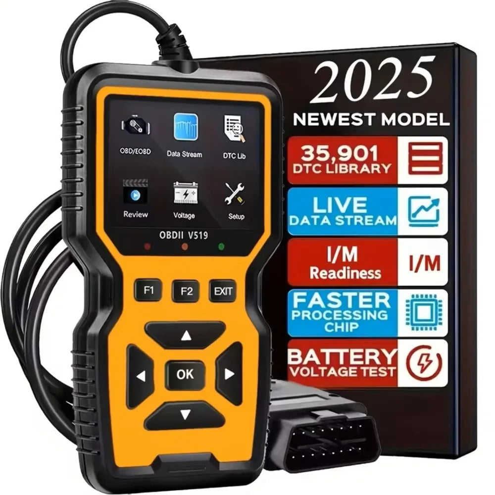 2025 V519 Professional OBD2 Scanner - USB-powered, real-time data diagnostic tool for checking engine lights in most cars