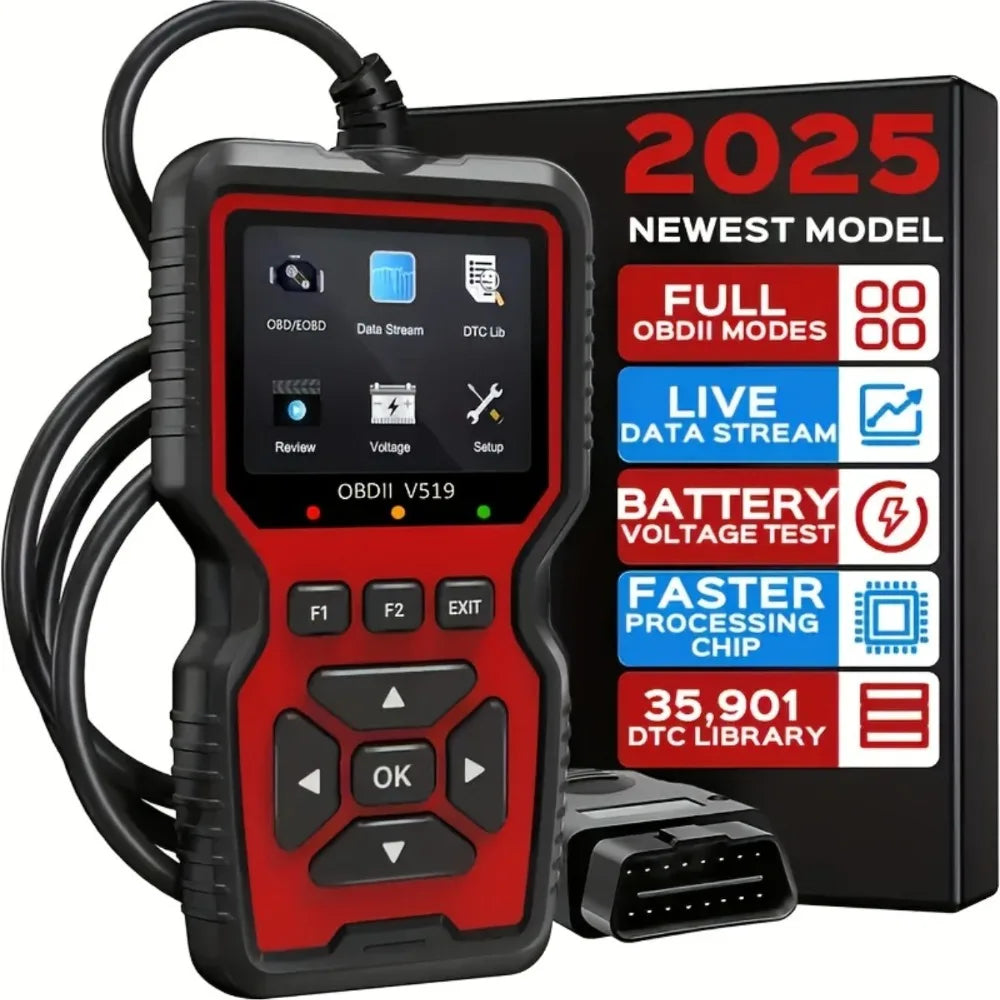 2025 V519 Professional OBD2 Scanner - USB-powered, real-time data diagnostic tool for checking engine lights in most cars