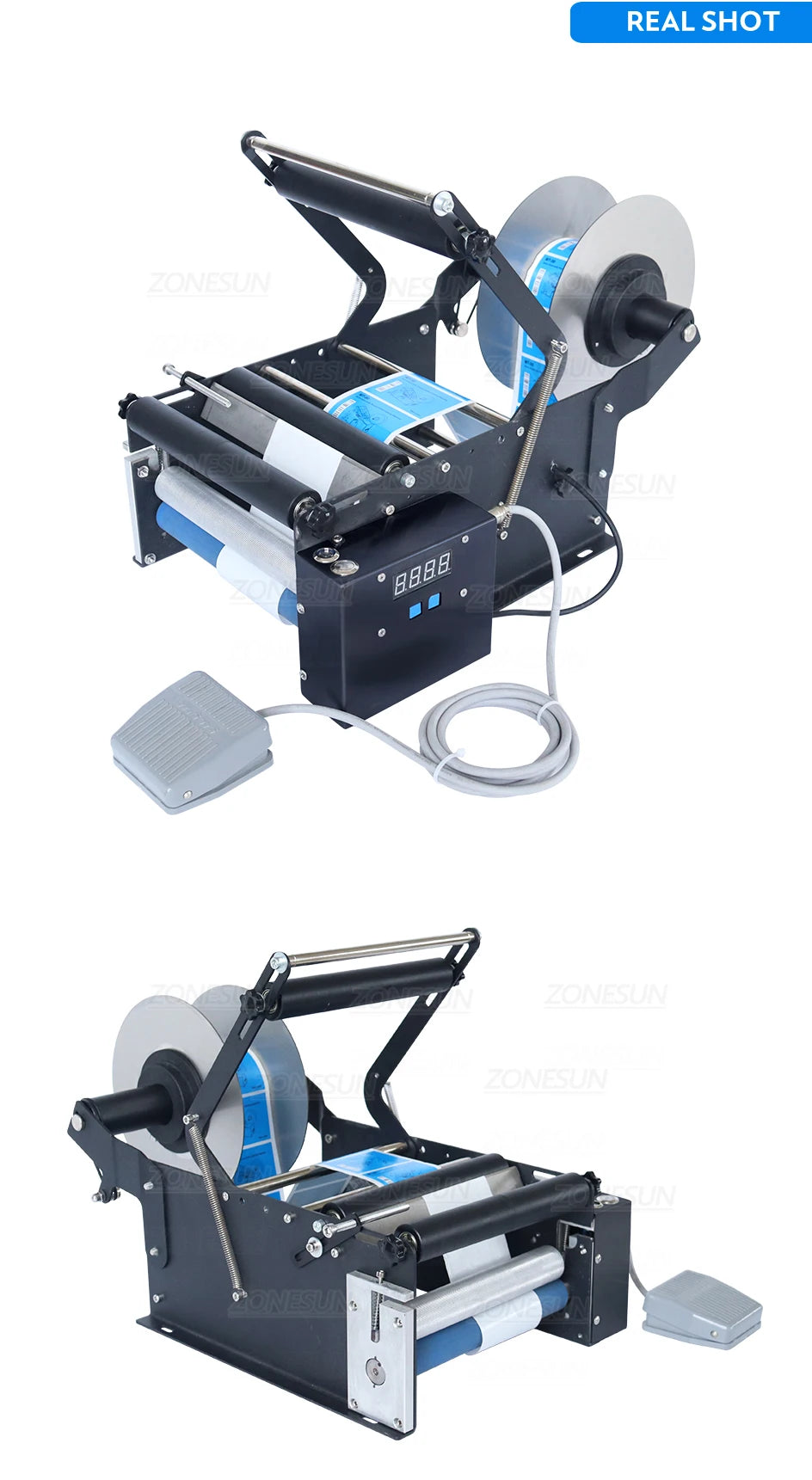 ZONESUN Semi Automatic Round Bottle Labeling Machine Stamp Dispenser Target Pasters Label Sticker Bottle Labeler ZS-TB16P