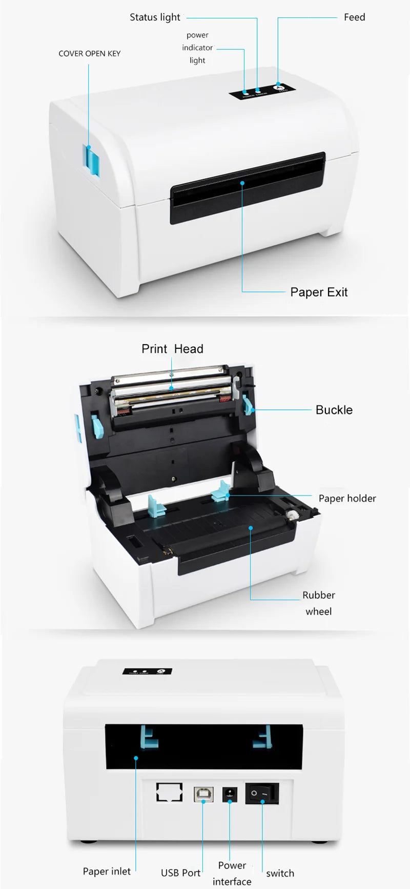 Thermal Barcode Label printers ePacket mini printer USB Bluetooth Printer Print width:40-110mm Electronic Surface Single