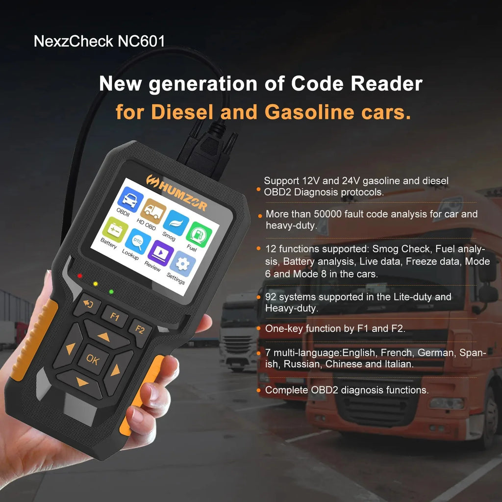 HUMZOR NC601 12V-24V OBD2 ELM327 Scan Tool for Car & Truck Diagnostic Testing with 1 Year Warranty