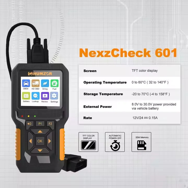 HUMZOR NC601 12V-24V OBD2 ELM327 Scan Tool for Car & Truck Diagnostic Testing with 1 Year Warranty