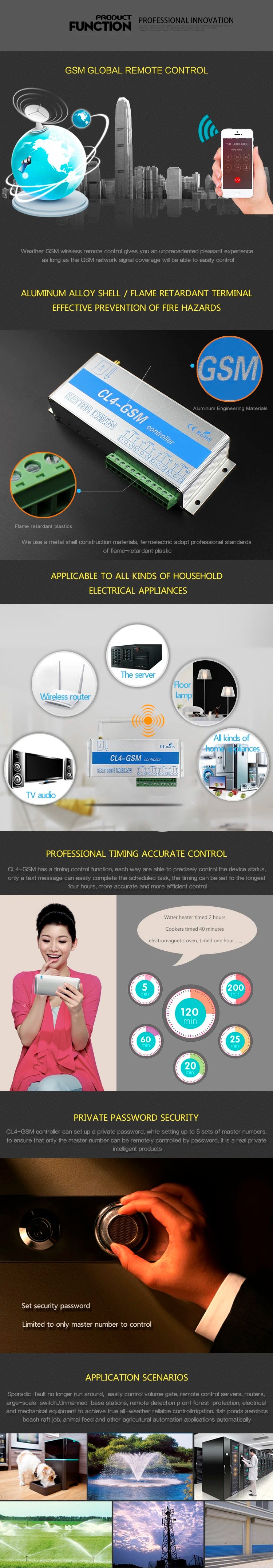 GSM Switch SMS controller 4 relays output GSM Garage Door CL8-GSM Great for control of home electrical devices