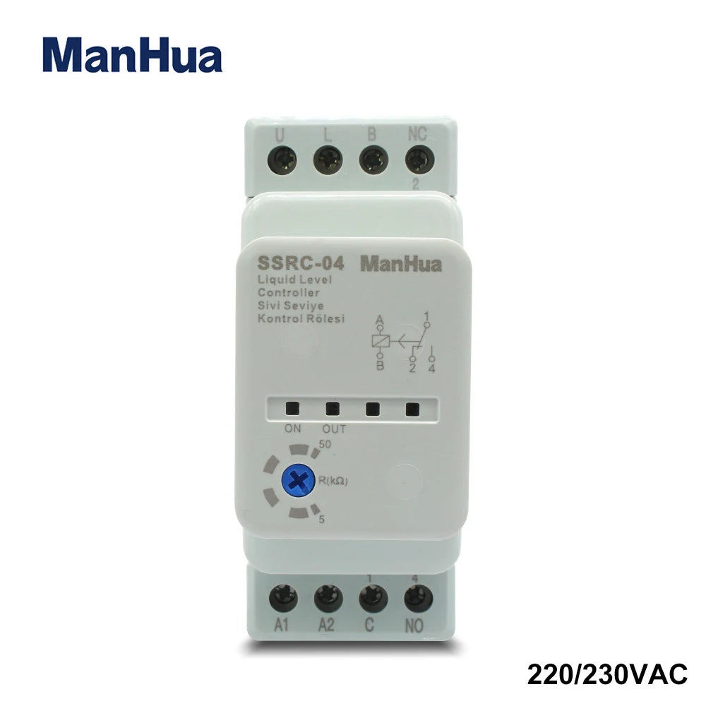 ManHua 220/230VAC 50/60Hz DIN rail SSRC-04 liquid level controller adjustable 5-50kΩ
