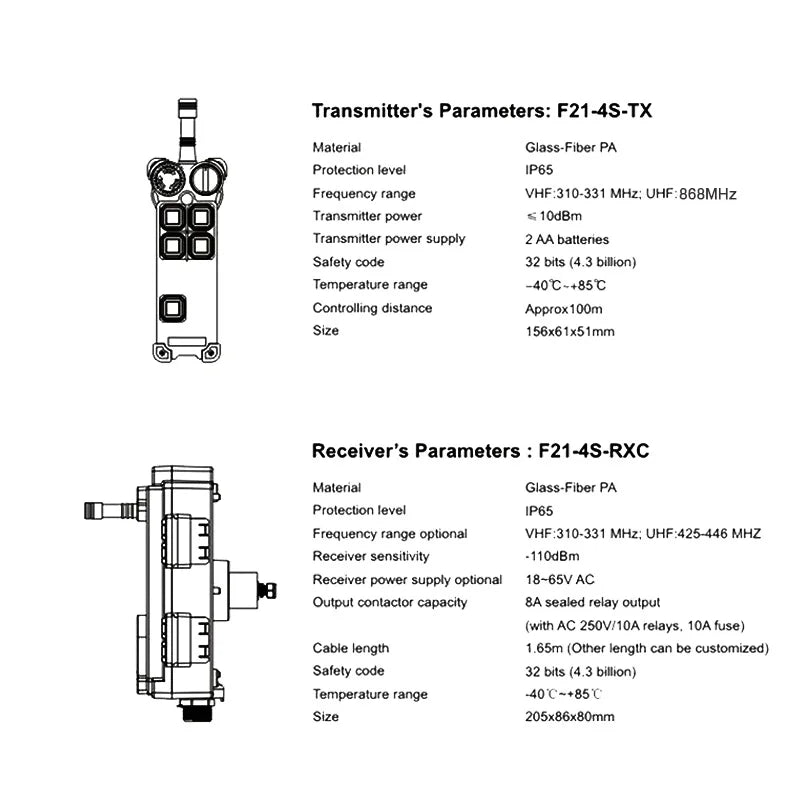 F21-4S  220V 380V High Grade Industrial Wireless Radio Remote Controller Switch For Crane 1 Receiver+ 1 Transmitter 4 Function