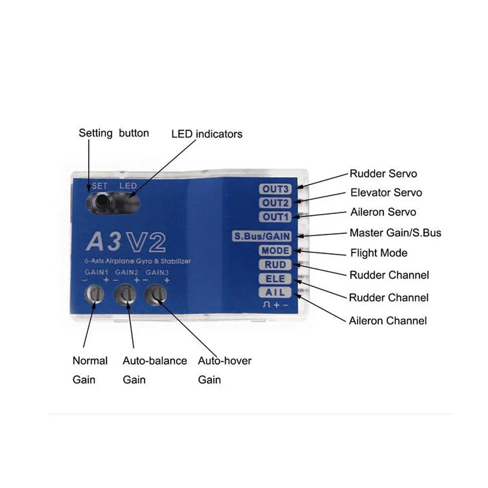 High-quality 3 Axis Gyro A3 V2 Aeroplane Flight Controller Stabilizer for RC Airplane Fixed-wing Copter