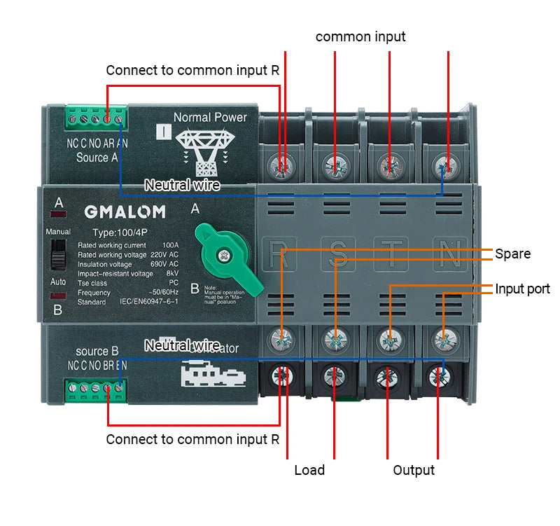 Rail Dual Power Automatic Transfer Switch 2P 3P 4P ATS Selector Switches Uninterruptible Millisecond Power Generator 100A AC220V