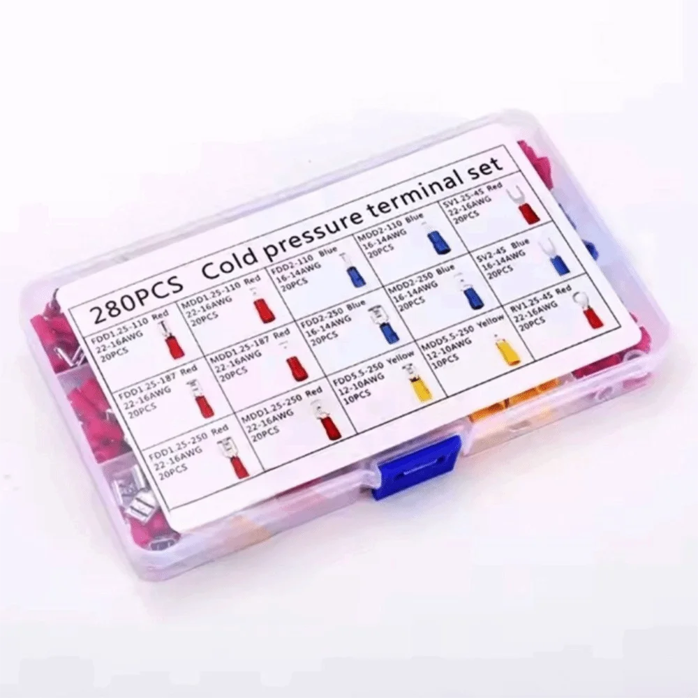 280pcs Multicolor Wire Terminal Tinplate OT Type Cold Pressure Terminal Set Round Lug Bare Nose Lugs Circular Crimping Terminal
