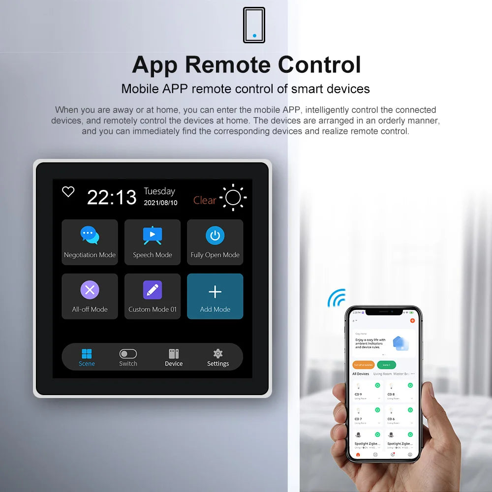 FUERS Smart Wall Switch 4 Inch Touch Screen Multi-functional T3E Switch Scene Panel Intelligent Home Touch Screen Zigbee