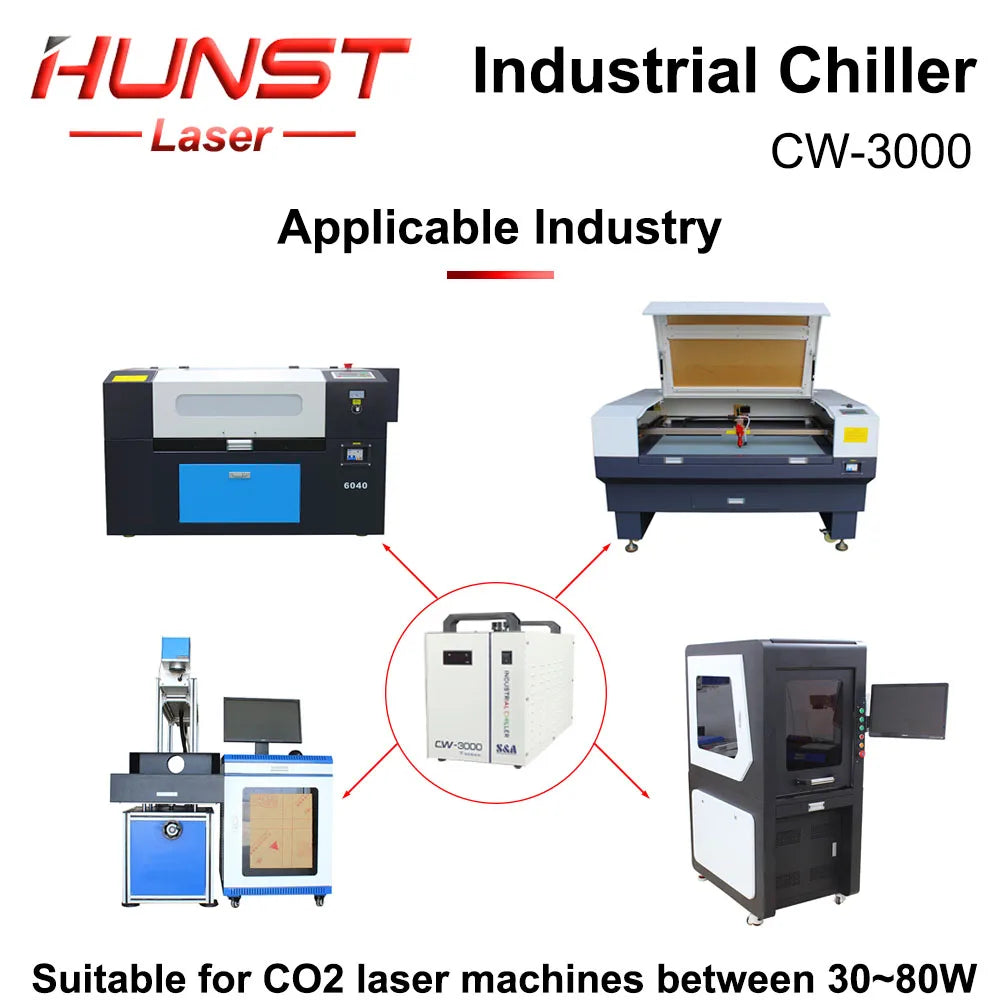 HUNST S&A CW3000 Industrial Water Chiller for CO2 Engraving Cutting Machine Cooling 40W 50W 60W 80W Laser Tube DG110V TG220V