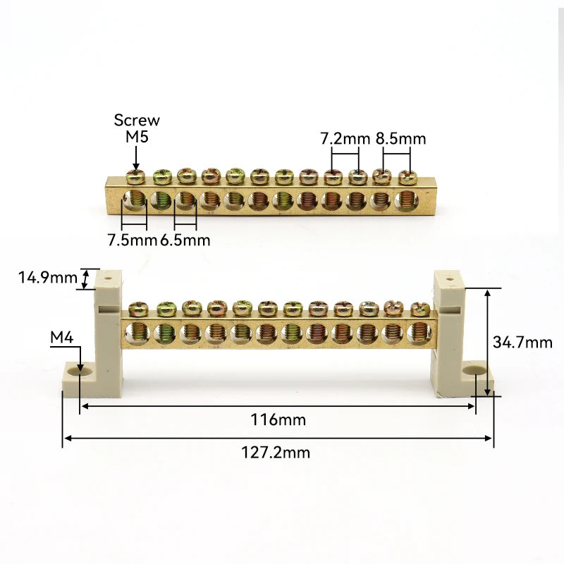 DIN Rail Terminal Block High Bridge Type Ground Bar 5/7/10/12 Holes Electrical Connector Distribution Box Neutral Terminal