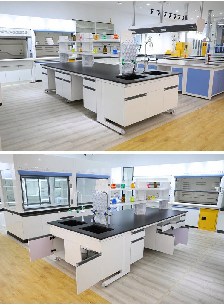 Laboratory Furniture Biology Bench C-Frame Lab Island Table With Sink And Reagent Shelf