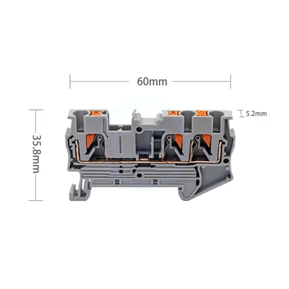 (10 pcs)PT2.5-TWIN Terminal Block Rail-Mounted Direct-Plug Spring-Loaded Quick-Connect Terminal Block (One Input, Two Outputs)