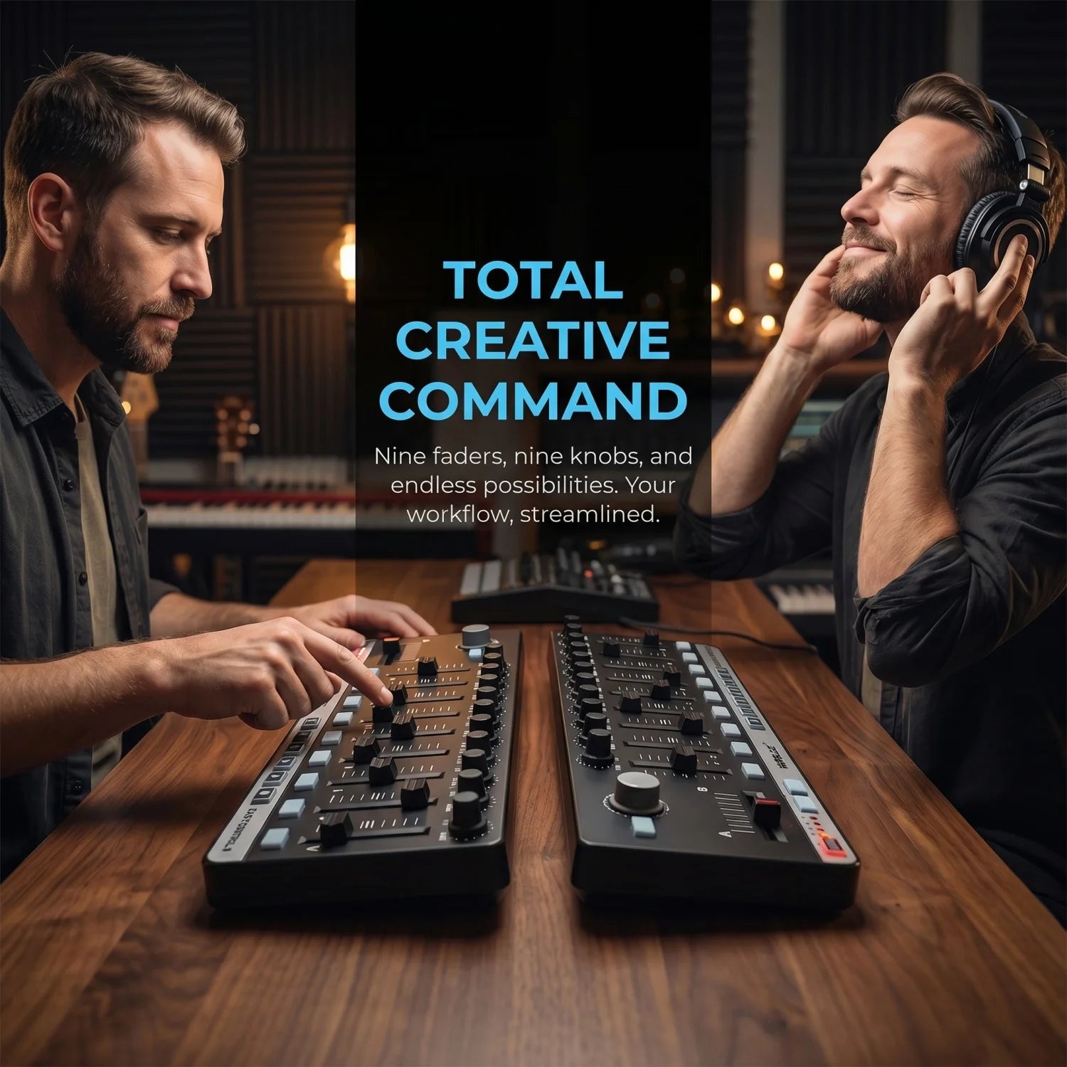 Worlde EasyControl.9 MIDI Controller – 9 Assignable Knobs/Sliders/Buttons, 6 Transport Controls, Plug & Play, No Driver Needed