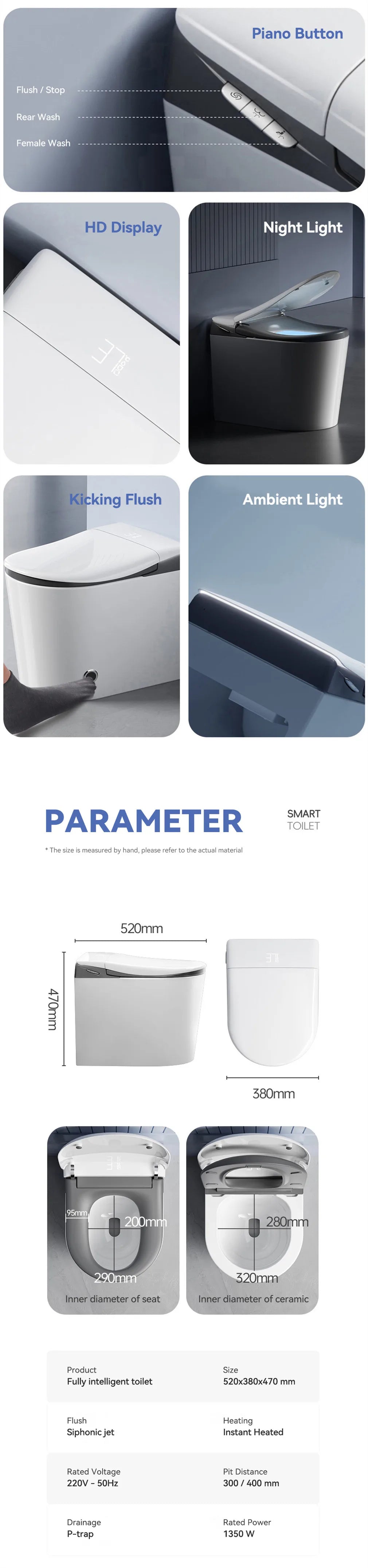 High-End Modern Foot Sensor Flush Innovation Floor Mounted Intelligent Commode Toilet Water Closet Intelligent Smart WC Toilet