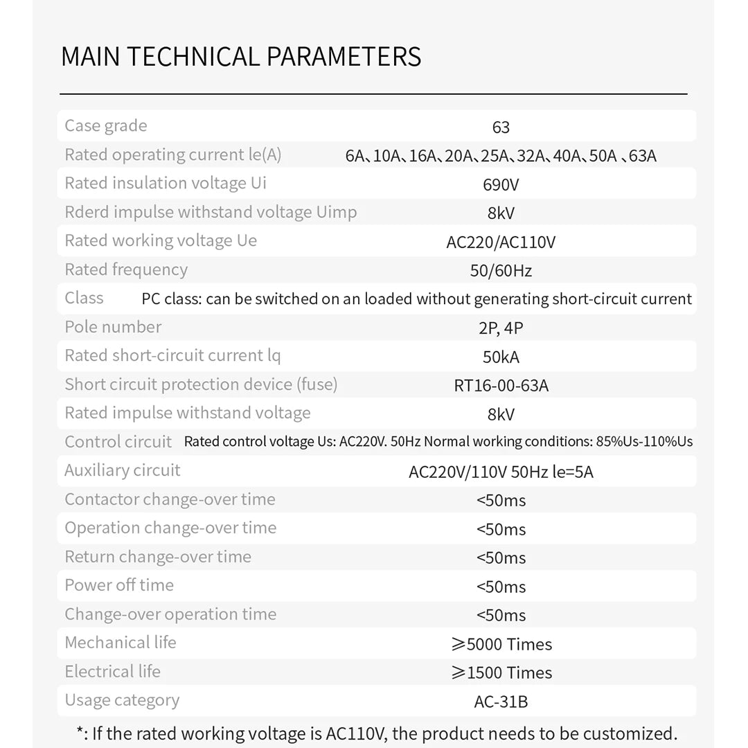 Uninterrupted Automatic Transfer Switch PC Class ATS 2P 4P 25A 40A 63A 110V 220V Mains Power Generator Dual Power Backup