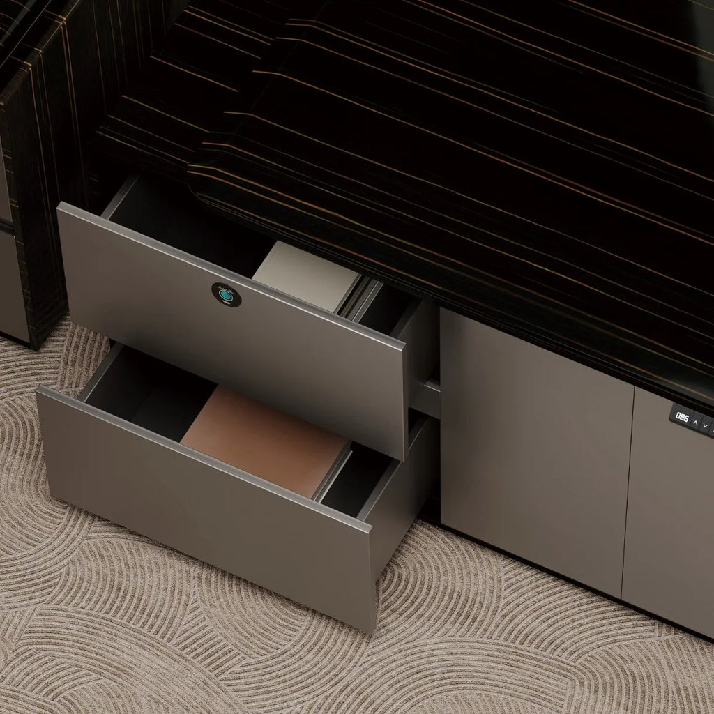 High-End Luxury Extendable L-Shaped Office Boss Table CEO Computer Desk File Cabinet Luxury Work Desk Office Building