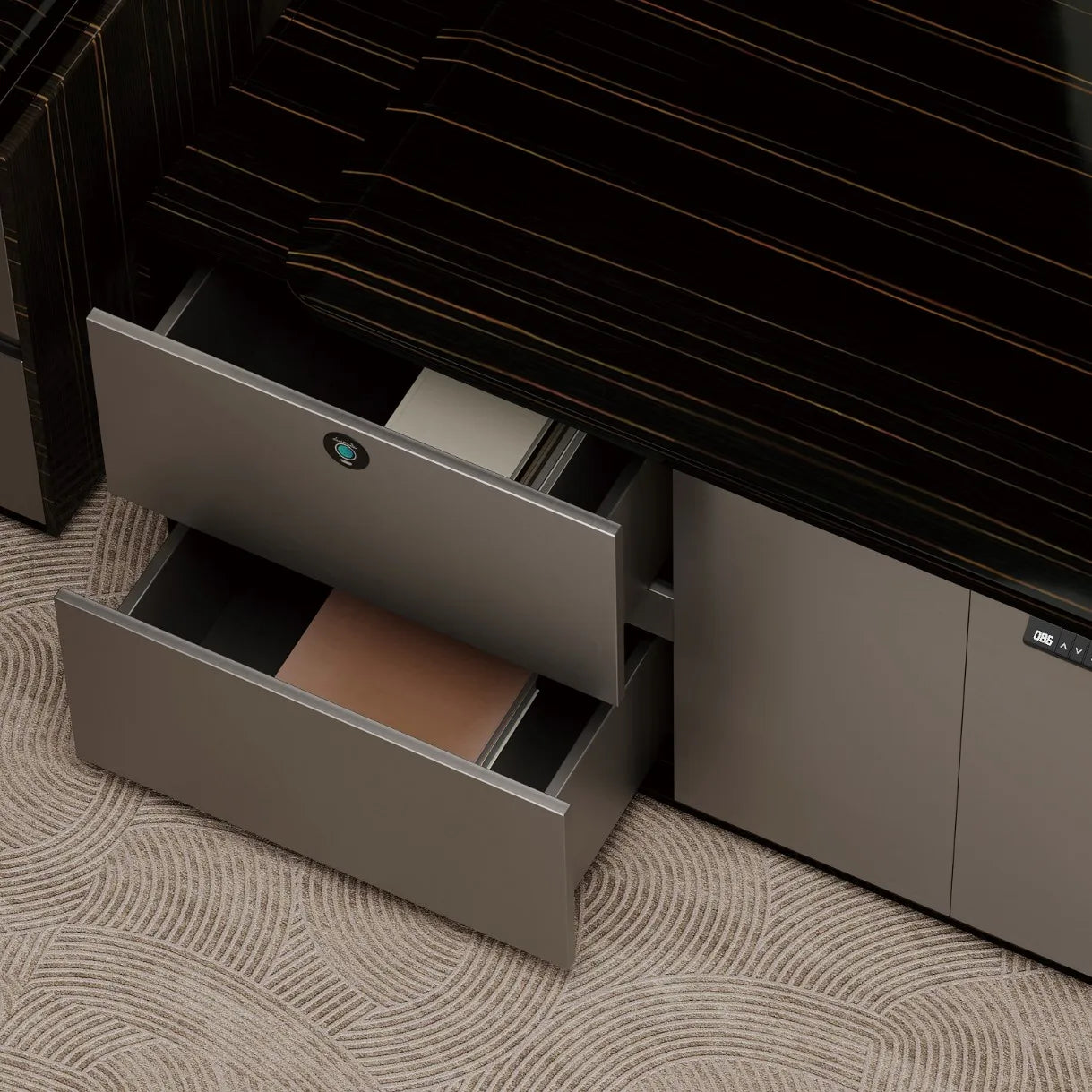 High-End Luxury Extendable L-Shaped Office Boss Table CEO Computer Desk File Cabinet Luxury Work Desk Office Building