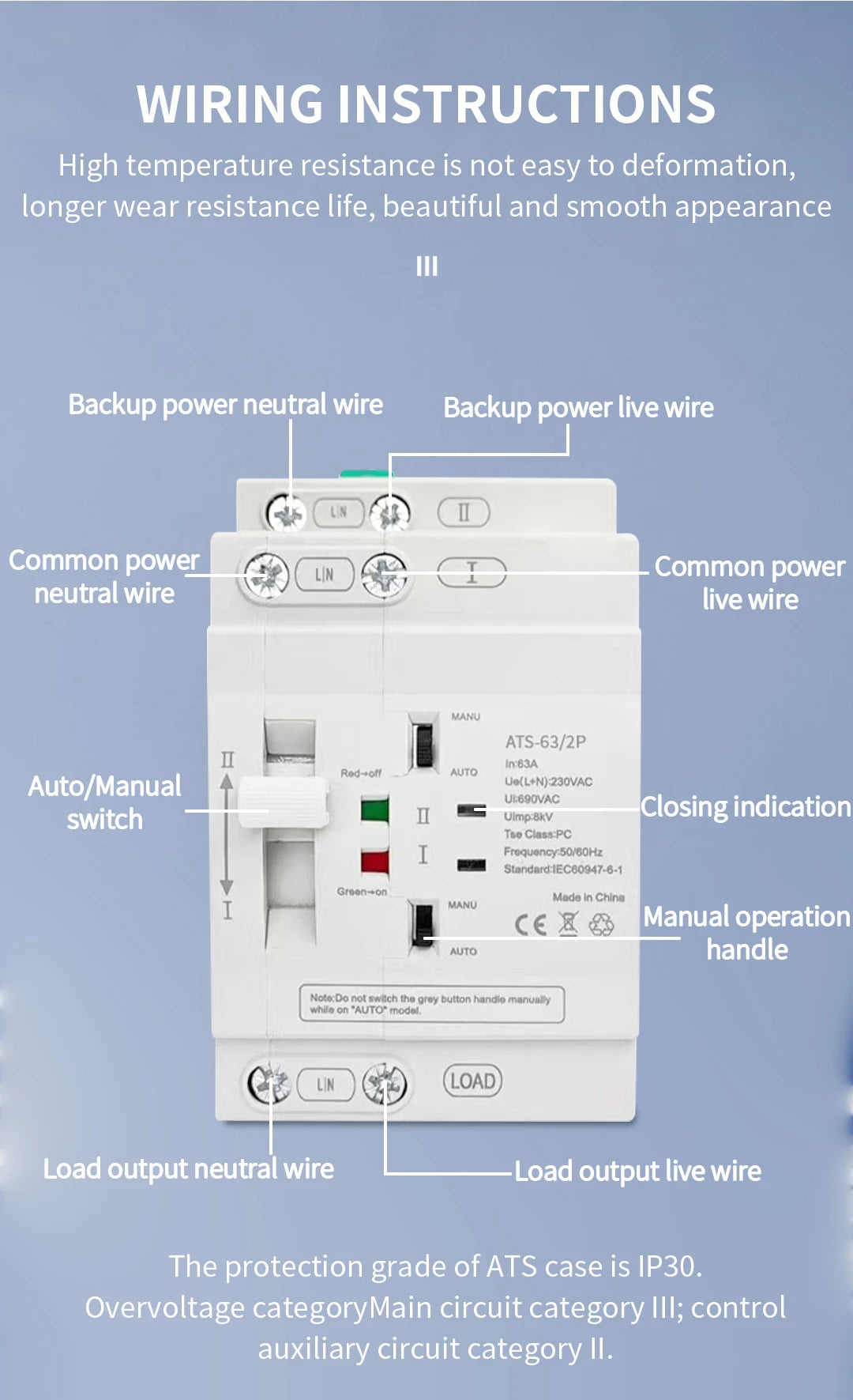 Uninterrupted Automatic Transfer Switch PC Class ATS 2P 4P 25A 40A 63A 110V 220V Mains Power Generator Dual Power Backup