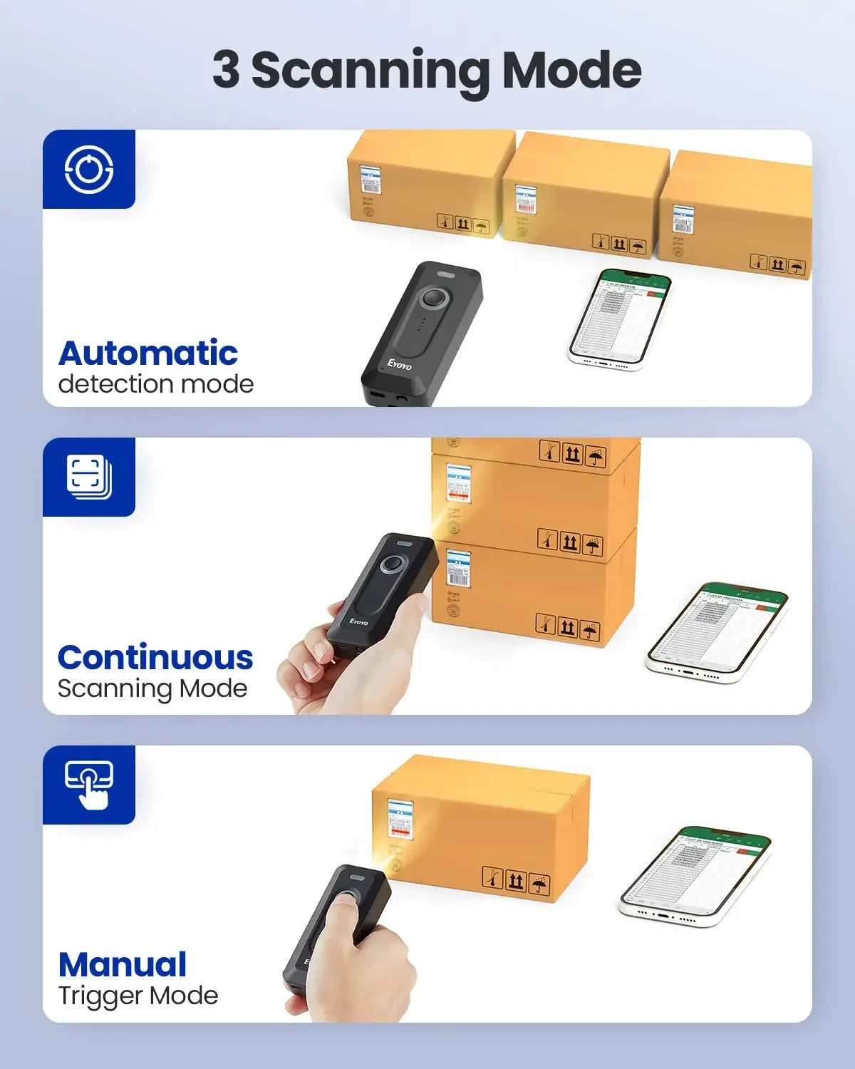 Eyoyo 2D Barcode Scanner Portable Mini Bluetooth Wireless with Clip 2000mAh Battery with Level Indicator QR Bar Code Reader