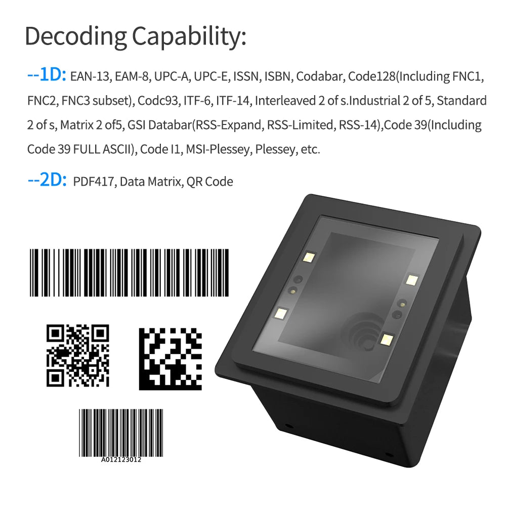 Embedded Barcode Scanner Self-Induction 1D/2D/QR Bar Code Reader Module USB Scanner for Gate Machine Tickets Checking Mobile Pay