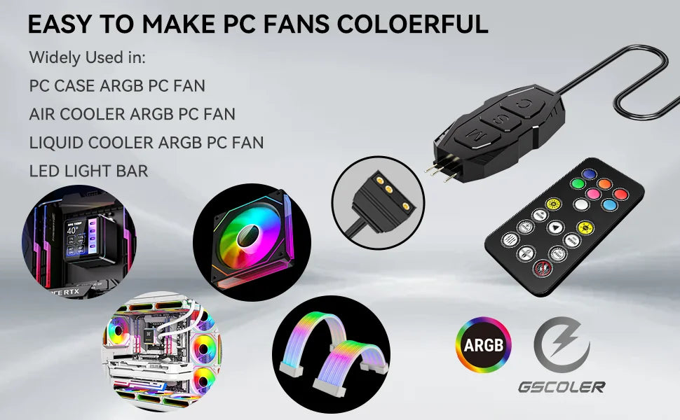 GSCOLER Controller Supports 5V ARGB DIY devices SATA power interface Dual-mode control of lights and speed