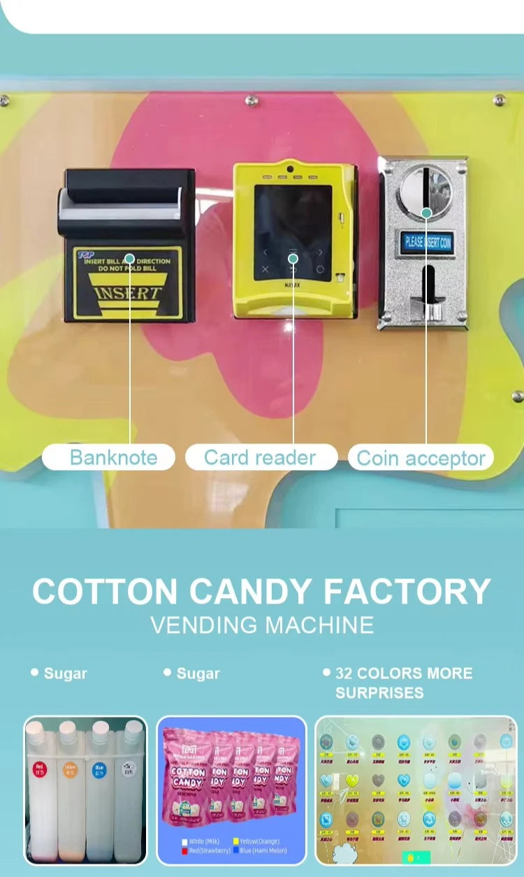 Customized Commercial Cotton Candy Vending Machine Full Automatic High Efficiency Mall Park Hot Selling Business Unit