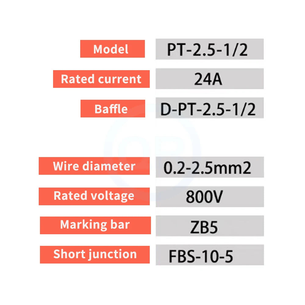 (10 pcs)PT2.5-TWIN Terminal Block Rail-Mounted Direct-Plug Spring-Loaded Quick-Connect Terminal Block (One Input, Two Outputs)