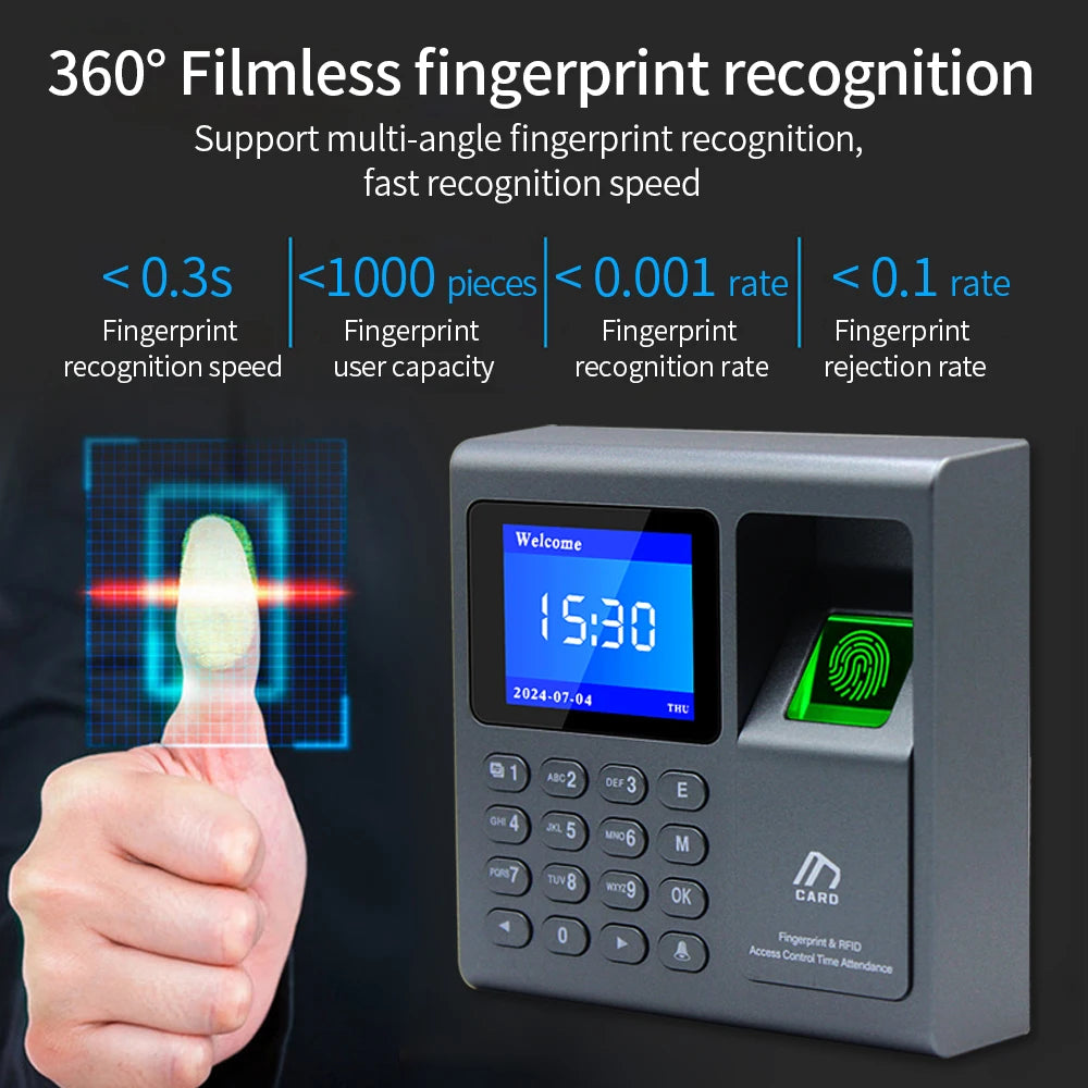 Biometric Fingerprint Scanner RFID Access Control System 1000 User USB Time Recorder Attendance Employee Machine
