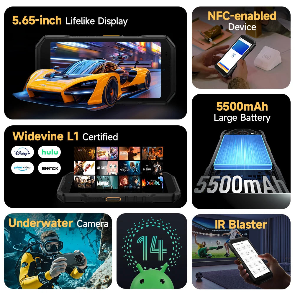 Ulefone Armor X32 Pro 5G Rugged Phone Android 14 16GB+256GB Dimensity 6300 Octa Core 64MP Camera NFC IP68/IP69K Waterproof