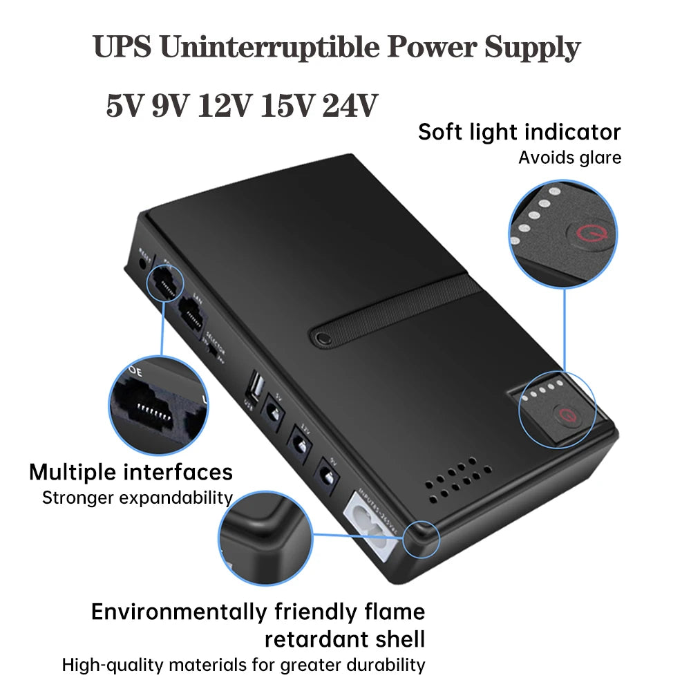 1018L Uninterruptible Power Supply DC UPS Battery Backup 5V 9V 12V 15V 24V UPS Power Supply Router Optical Modem Without Battery