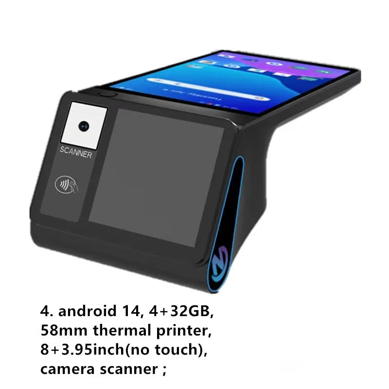 Z108 Android 14 Dual Screen POS Terminal Sales Point Cash Register with 8-inch Touch Screen NFC Scanner 58/80mm Thermal Printer