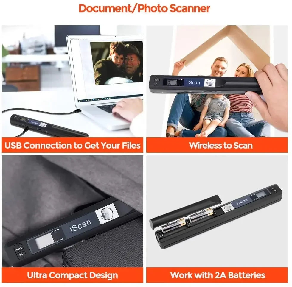 Portable Handheld Mini Scanner iScan A4 900DPI HD Scanner for School Home Business Scan Color Photos Document Support JPG/PDF