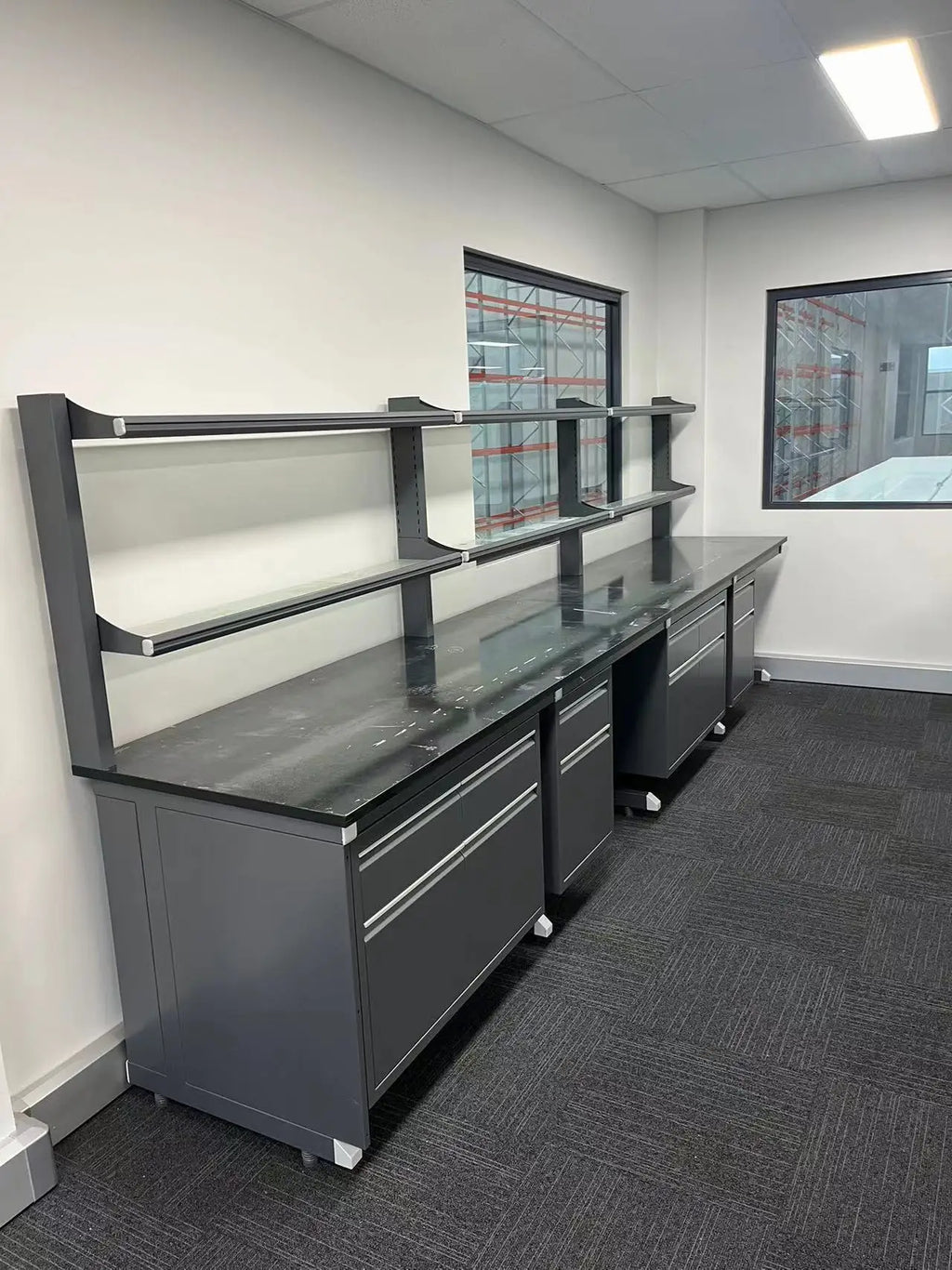 Laboratory Furniture Biology Bench C-Frame Lab Island Table With Sink And Reagent Shelf