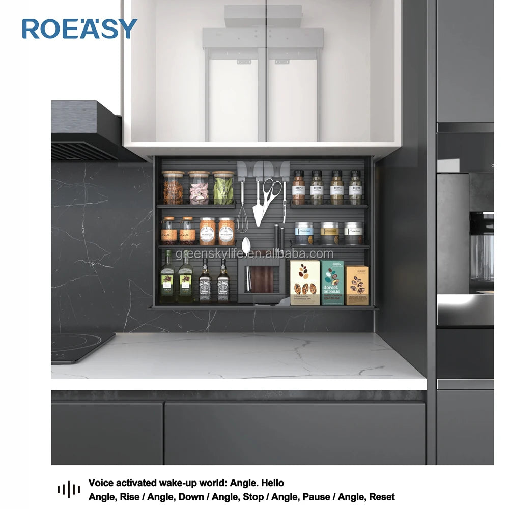 ROEASY Smart Cabinet No Touch Lift Basket Intelligent Smart Furniture Kitchen Cabinet Hardware Full Aluminium Kitchen Storage