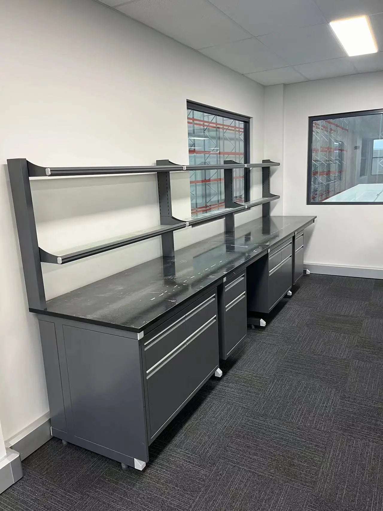 Laboratory Furniture Biology Bench C-Frame Lab Island Table With Sink And Reagent Shelf