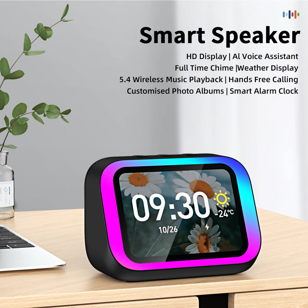 Smart Speaker AI Home Assistant Audio Center HD Large Screen High-Power Speaker Electronic Photo Album 7-Color Lighting for Gift