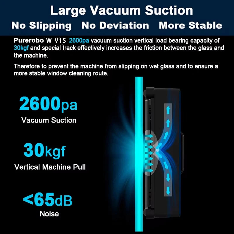 Robot Window Cleaner Purerobo W-V1S With Vibration&Dual Water Spray，High Vacuum Suction，Home Glass Cleaning Window Cleaner Robot