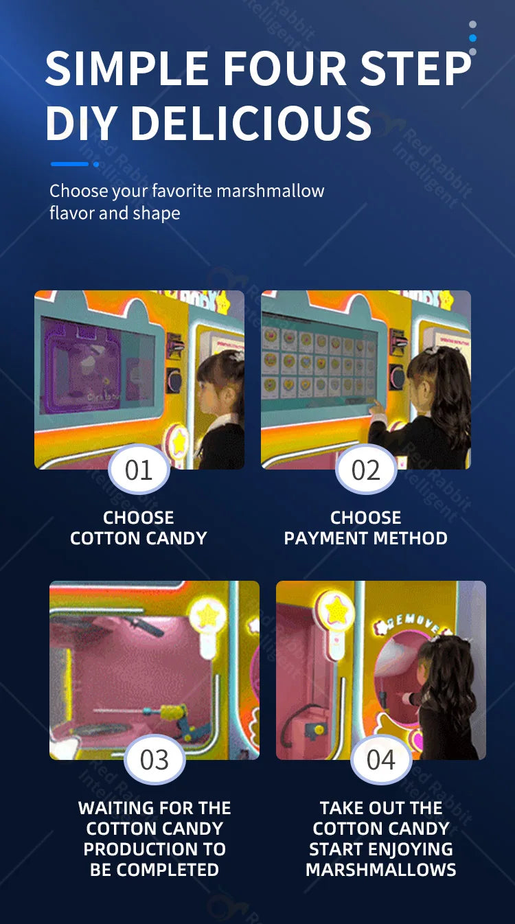 Cotton Candy Machine Robot Factory Customized Commercial Fully Automatic Vending Machine for Shopping Mall Multi-Flavor