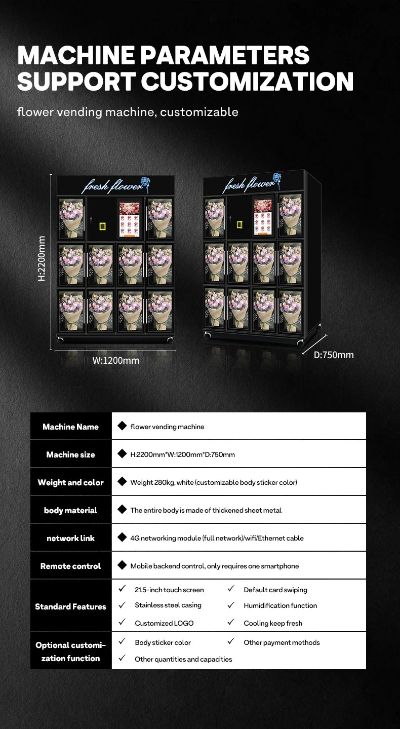 Automated Smart Flower Kiosk with Temperature Control Flower-Shaped Fresh Flowers Dispenser for Commercial Locations