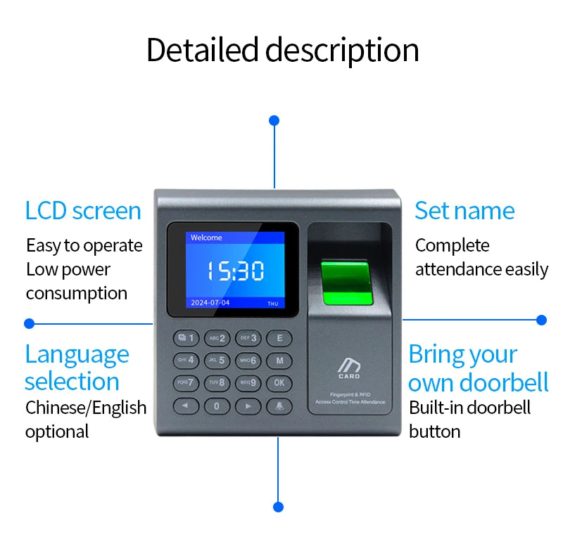 Biometric Fingerprint Scanner RFID Access Control System 1000 User USB Time Recorder Attendance Employee Machine