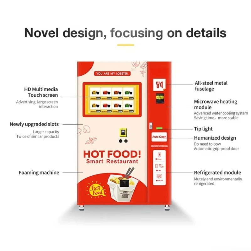 Customized Commercial Robot Warm Hot Food Self Service Hamburger Sandwich Vending Machine Touch Screen