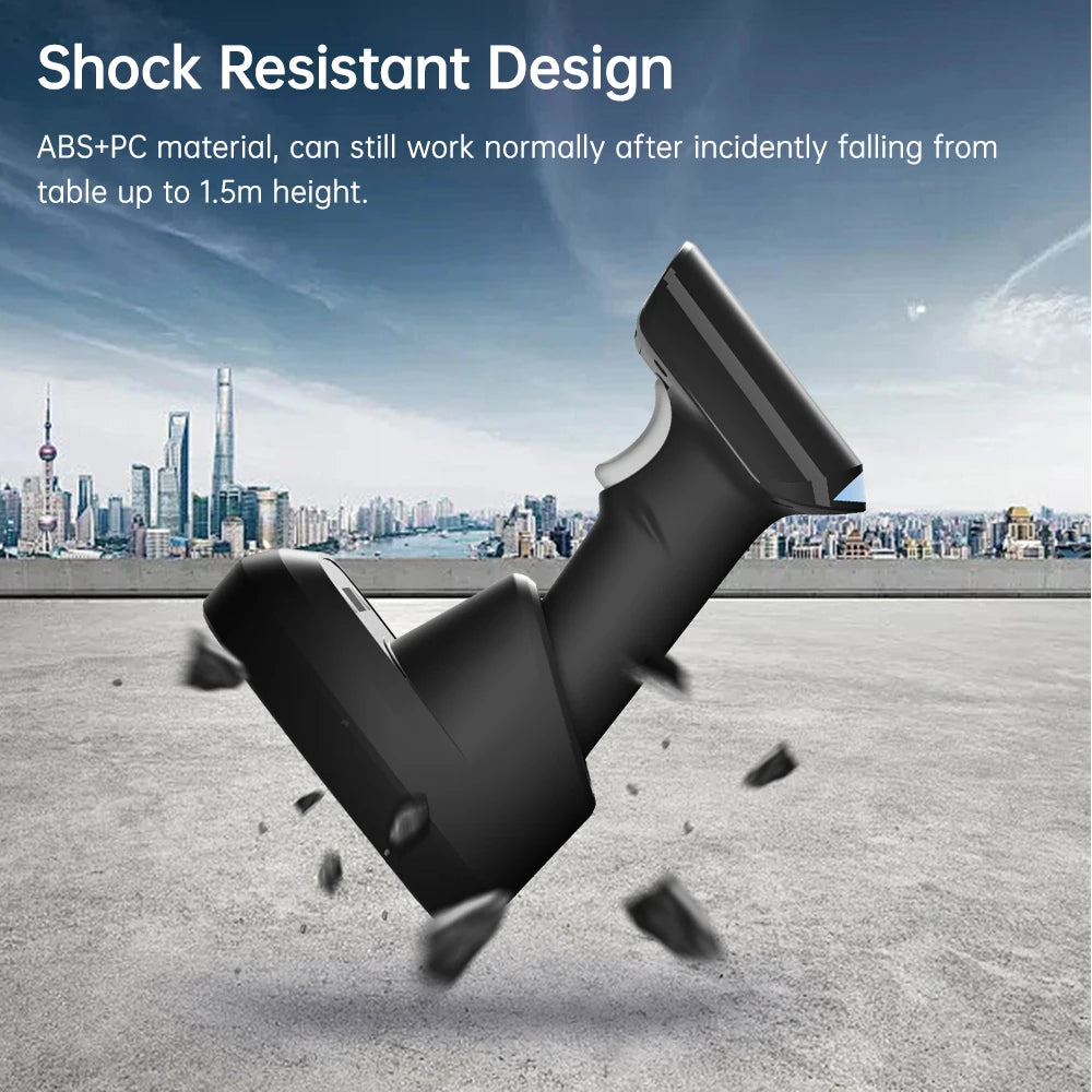 【New】Wireless 2D 1D Barcode Scanner BT+2.4G+USB Wired High Speed Scanning with Pedestal Wireless Charging Stand and OLED Display