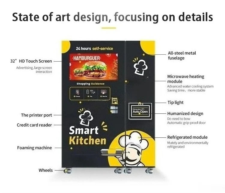 Customized Commercial Robot Warm Hot Food Self Service Hamburger Sandwich Vending Machine Touch Screen