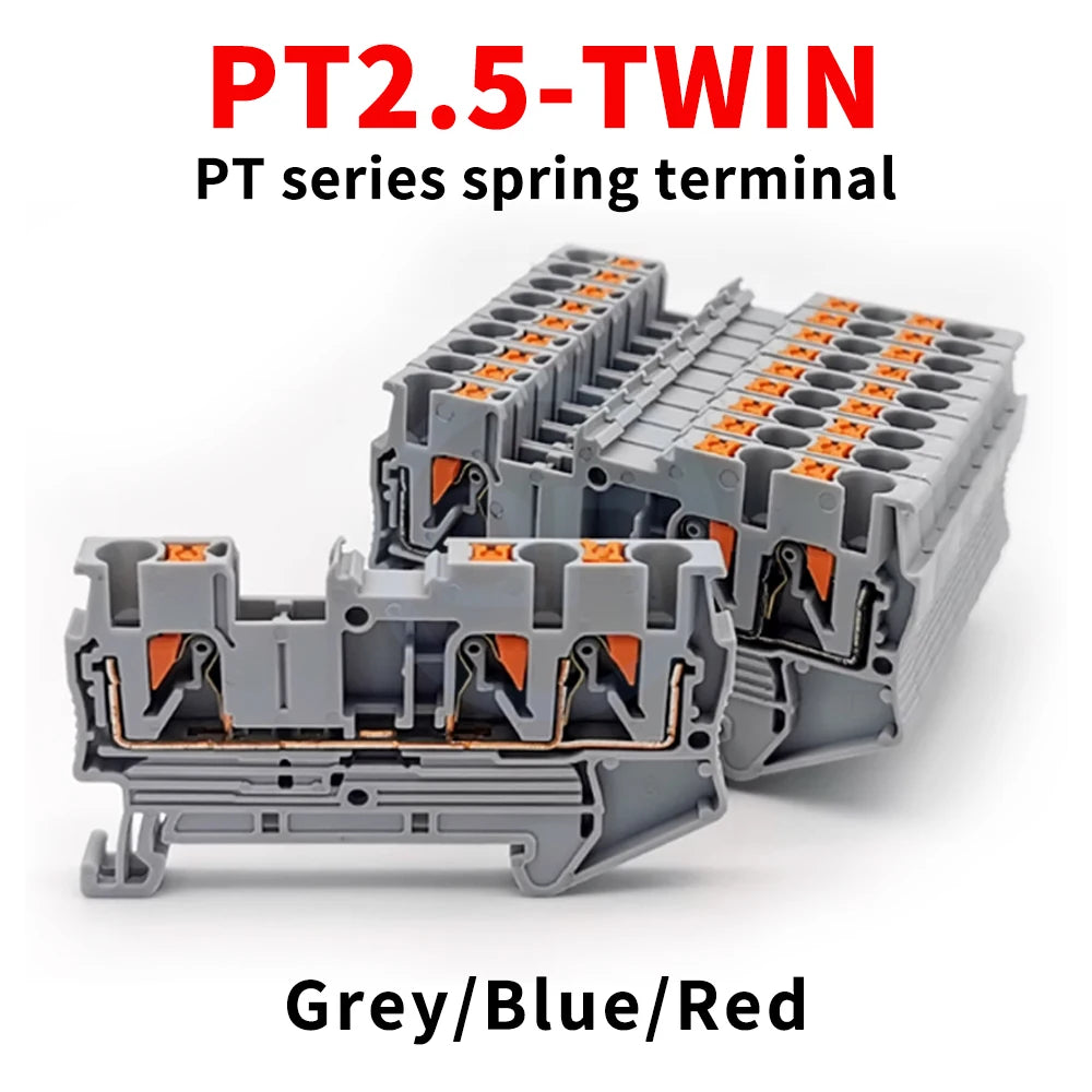 (10 pcs)PT2.5-TWIN Terminal Block Rail-Mounted Direct-Plug Spring-Loaded Quick-Connect Terminal Block (One Input, Two Outputs)