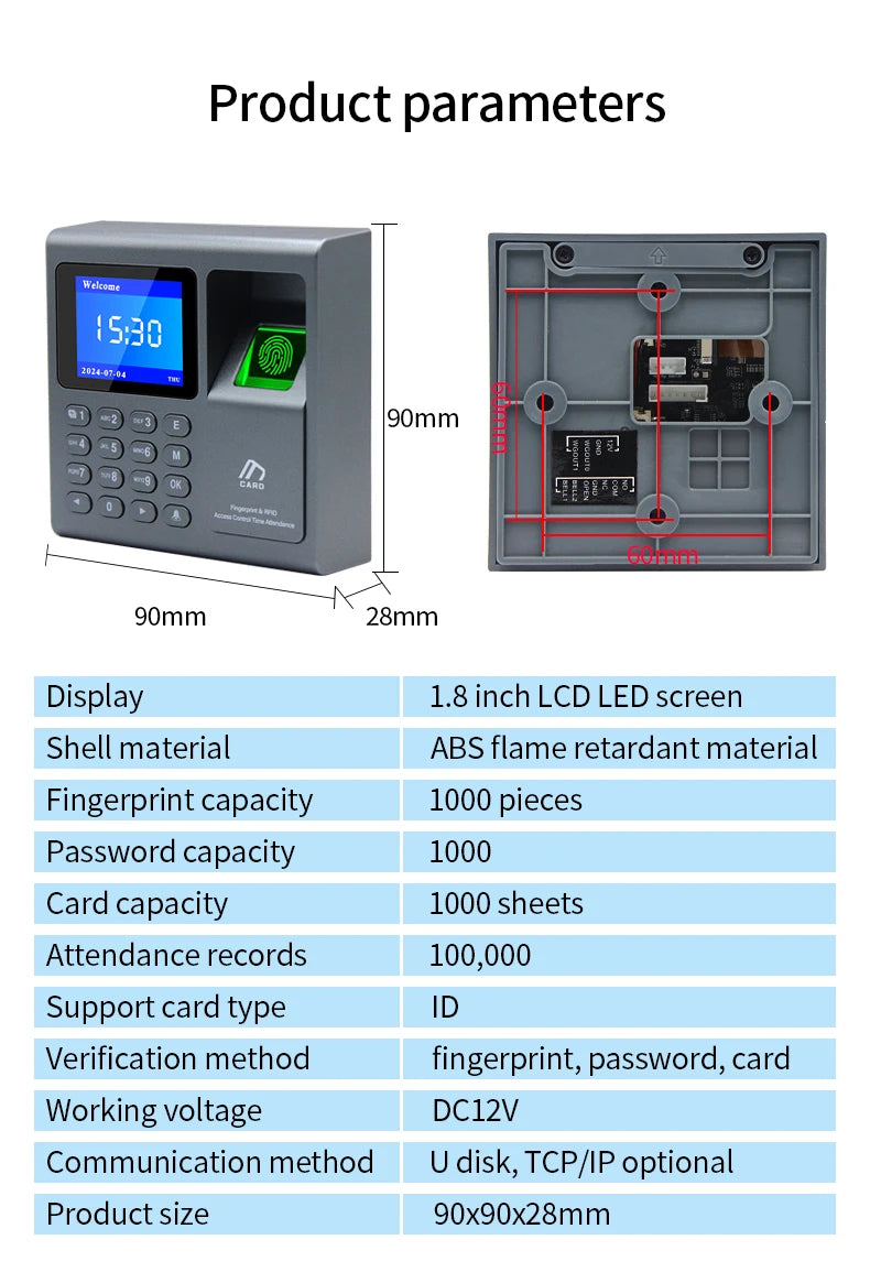Biometric Fingerprint Scanner RFID Access Control System 1000 User USB Time Recorder Attendance Employee Machine