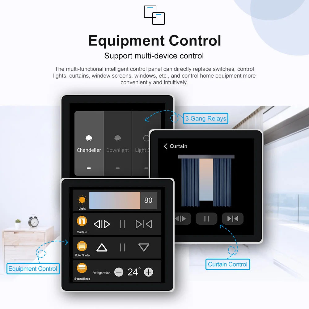 FUERS Smart Wall Switch 4 Inch Touch Screen Multi-functional T3E Switch Scene Panel Intelligent Home Touch Screen Zigbee