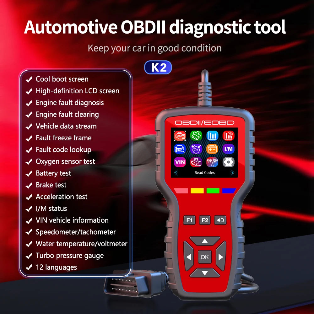 OBD2 Scanner - Handheld Vehicle Inspection and Fault Diagnostic Tester with Live Data, Battery Test