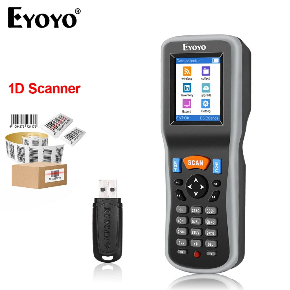 Eyoyo PDT6000 1D Barcode Scanner | 2.2" TFT Screen & 120m Wireless Range | Data Collector & Inventory Counter with USB Receiver